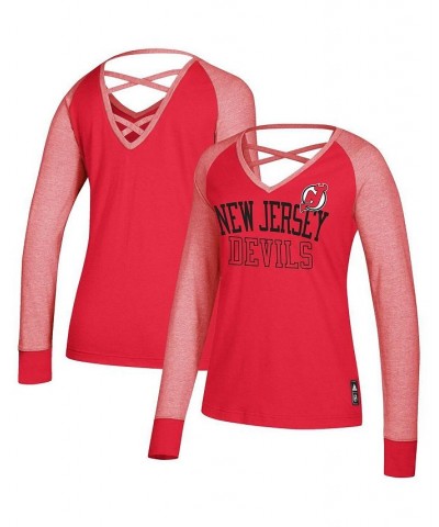 Women's Red New Jersey Devils Contrast Long Sleeve T-shirt Red $31.35 Tops
