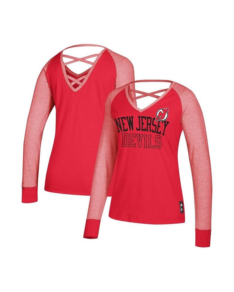 Women's Red New Jersey Devils Contrast Long Sleeve T-shirt Red $31.35 Tops