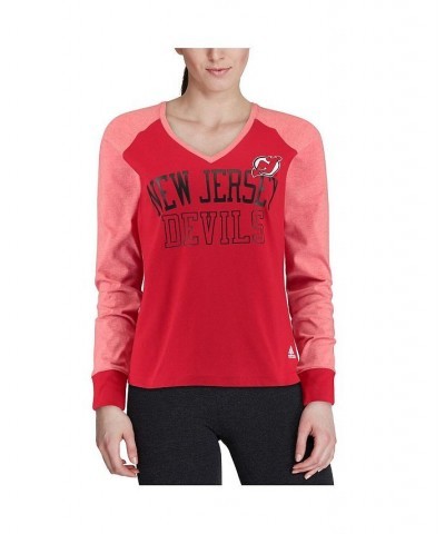 Women's Red New Jersey Devils Contrast Long Sleeve T-shirt Red $31.35 Tops