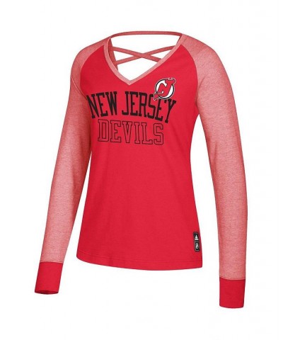 Women's Red New Jersey Devils Contrast Long Sleeve T-shirt Red $31.35 Tops