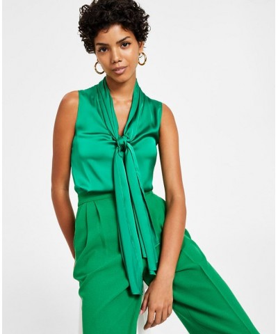 Women's Sleeveless Bow-Tie Blouse Green Chili $23.39 Tops