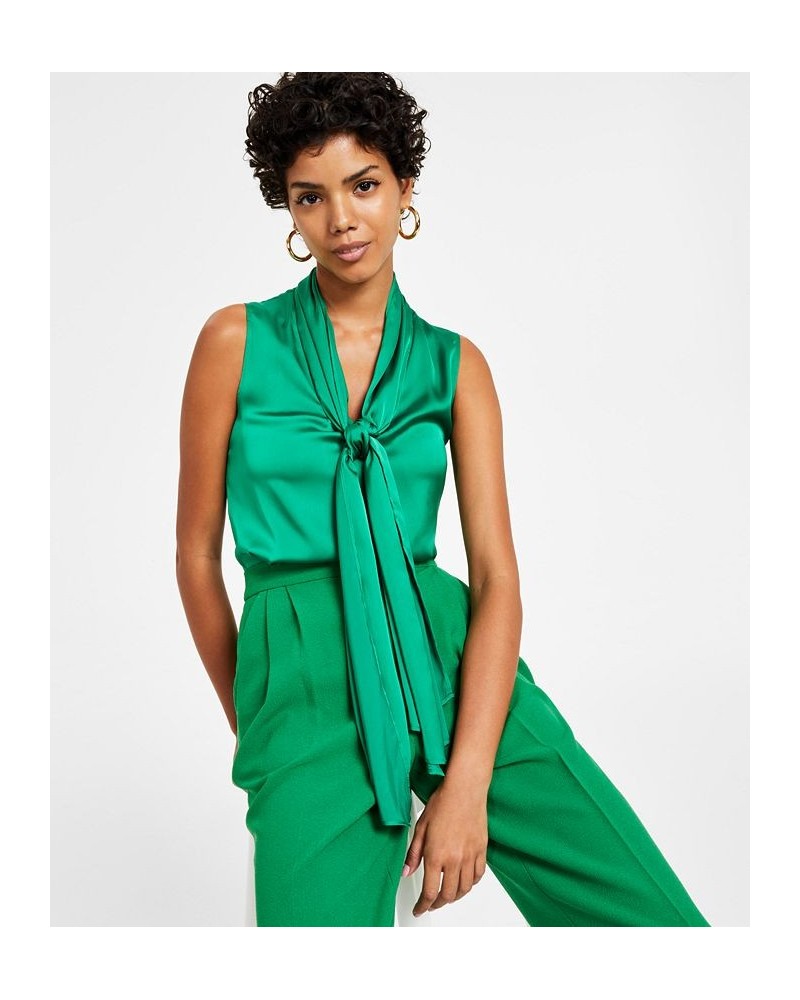 Women's Sleeveless Bow-Tie Blouse Green Chili $23.39 Tops