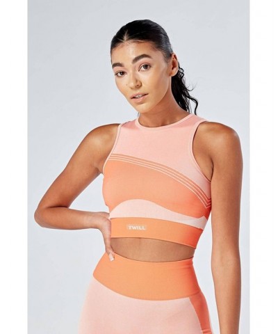 Women's Recycled Colour Block Body Fit Racer Crop Top - Coral Orange $24.38 Tops