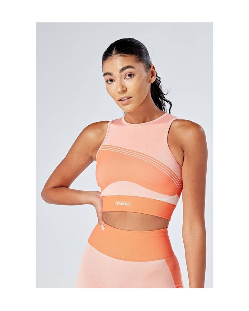 Women's Recycled Colour Block Body Fit Racer Crop Top - Coral Orange $24.38 Tops