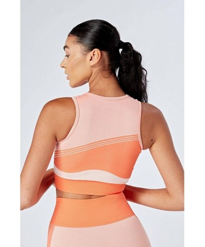 Women's Recycled Colour Block Body Fit Racer Crop Top - Coral Orange $24.38 Tops