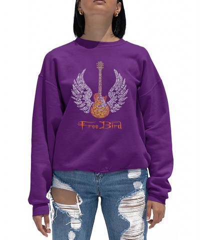 Women's Word Art Crewneck Lyrics To Freebird Sweatshirt Purple $20.00 Sweatshirts