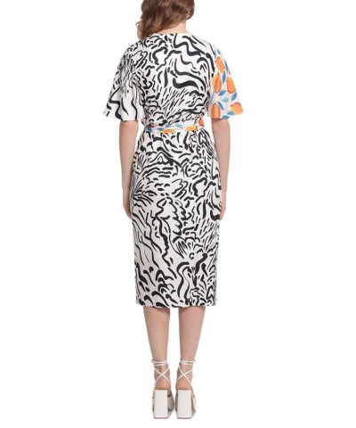 Women's Mixed-Print Belted Wrap Dress Ivory/black/lemon $75.84 Dresses