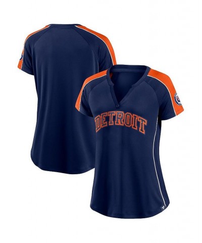 Women's Branded Navy and Orange Detroit Tigers True Classic League Diva Pinstripe Raglan V-Neck T-shirt Navy, Orange $37.09 Tops