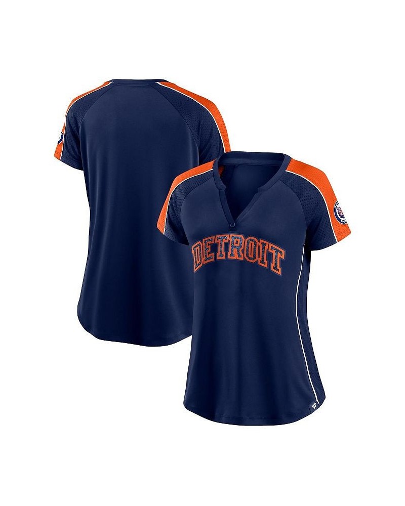 Women's Branded Navy and Orange Detroit Tigers True Classic League Diva Pinstripe Raglan V-Neck T-shirt Navy, Orange $37.09 Tops