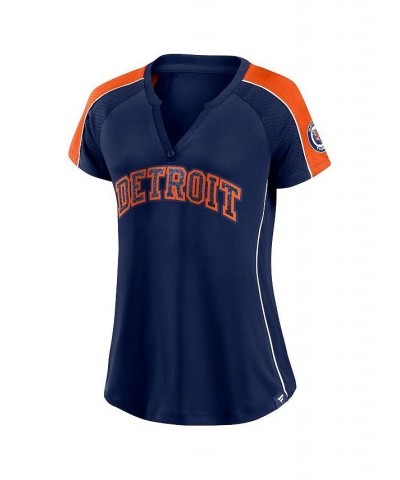 Women's Branded Navy and Orange Detroit Tigers True Classic League Diva Pinstripe Raglan V-Neck T-shirt Navy, Orange $37.09 Tops