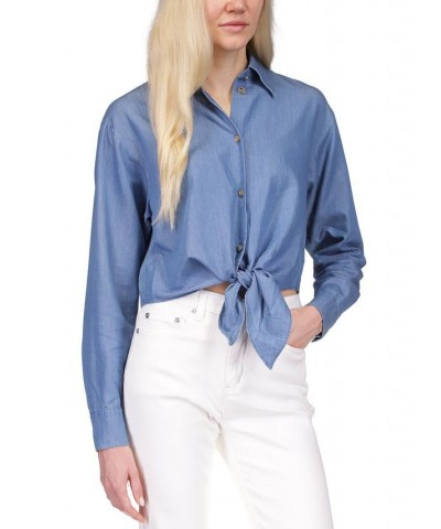 Women's Chambray Tie-Front Shirt Light Cadet Wash $26.43 Tops