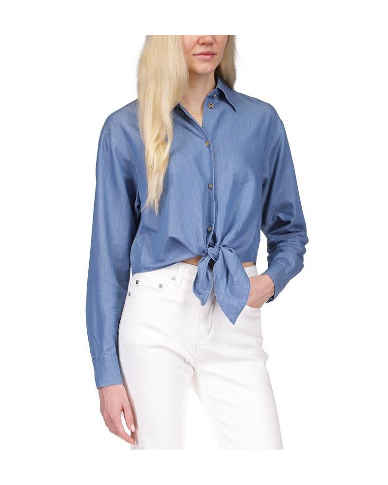 Women's Chambray Tie-Front Shirt Light Cadet Wash $26.43 Tops