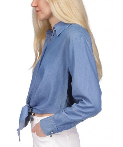 Women's Chambray Tie-Front Shirt Light Cadet Wash $26.43 Tops