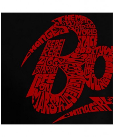 Women's David Bowie Logo Word Art Hooded Sweatshirt Black-Red $31.19 Tops