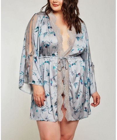 Plus Size Hummingbird Print Robe Lingerie Online Only Multi $39.77 Lingerie