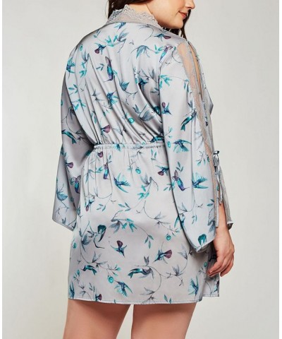 Plus Size Hummingbird Print Robe Lingerie Online Only Multi $39.77 Lingerie