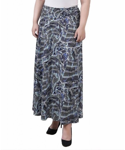 Plus Size Maxi A-Line Skirt with Front Faux Belt Blue Colorfil $13.06 Skirts