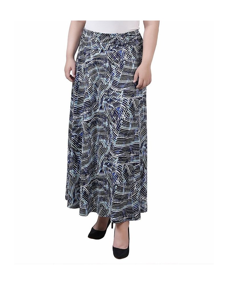 Plus Size Maxi A-Line Skirt with Front Faux Belt Blue Colorfil $13.06 Skirts