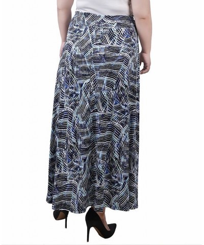 Plus Size Maxi A-Line Skirt with Front Faux Belt Blue Colorfil $13.06 Skirts