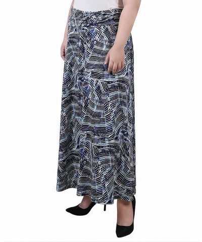 Plus Size Maxi A-Line Skirt with Front Faux Belt Blue Colorfil $13.06 Skirts