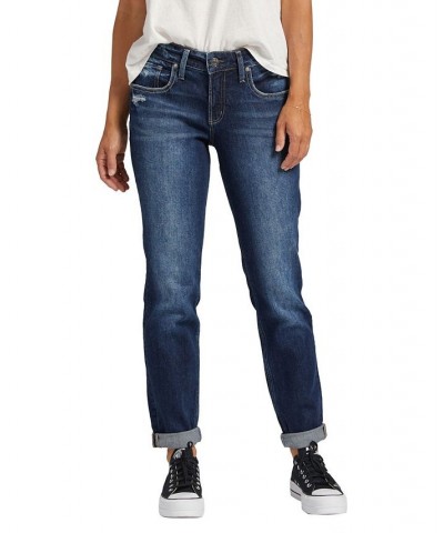 Women's Boyfriend Mid Rise Slim Leg Jeans Indigo $41.36 Jeans
