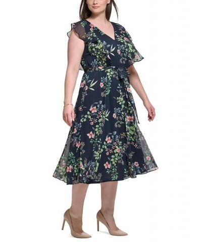 Plus Size Printed Tie-Waist Ruffled Dress Sky Captain Multi $41.16 Dresses