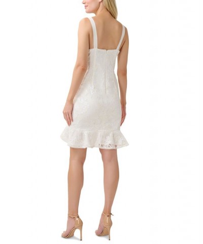 Women's Embroidered Ruffled-Hem Dress Ivory $89.87 Dresses