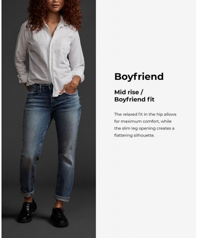 Women's Boyfriend Mid Rise Slim Leg Jeans Indigo $41.36 Jeans