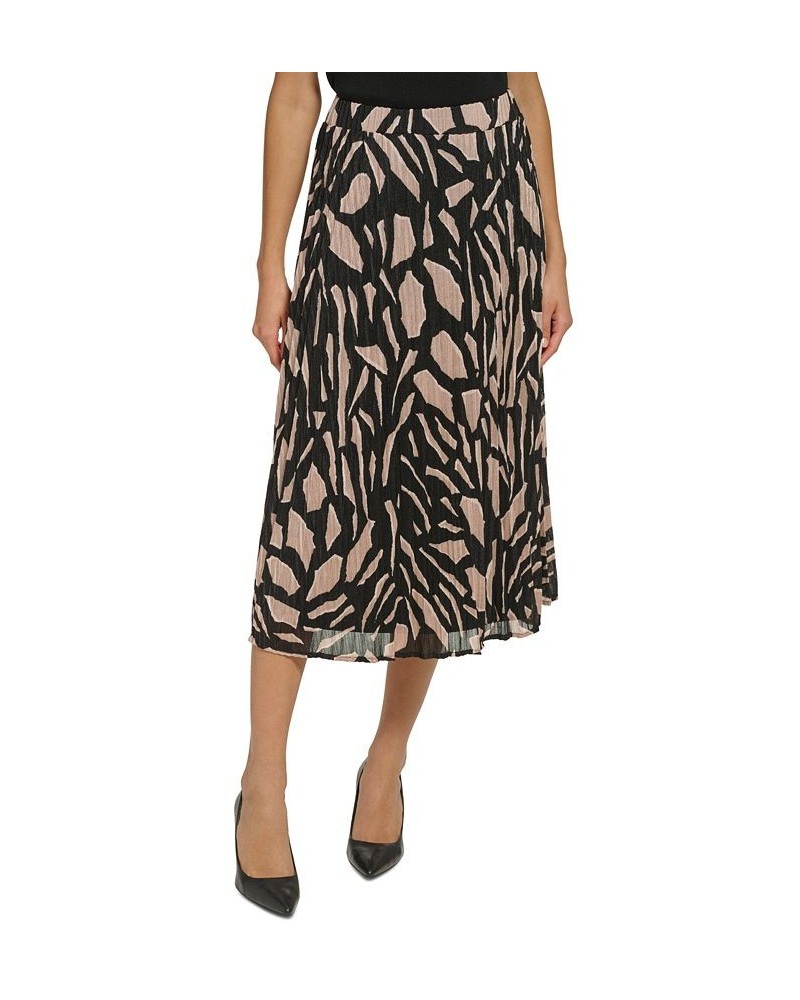 Women's Printed Pleated Knit Midi Skirt Black/cafe Au Lait Multi $25.96 Skirts