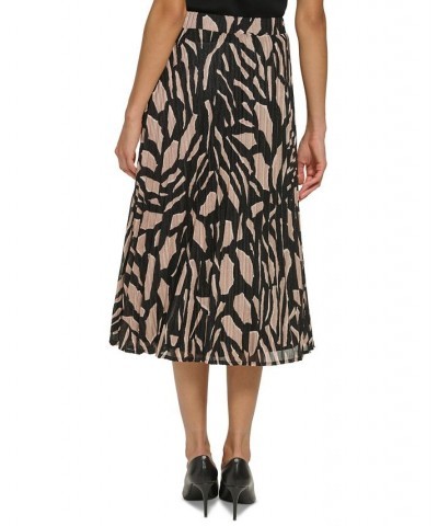 Women's Printed Pleated Knit Midi Skirt Black/cafe Au Lait Multi $25.96 Skirts