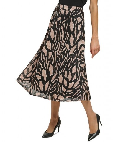 Women's Printed Pleated Knit Midi Skirt Black/cafe Au Lait Multi $25.96 Skirts