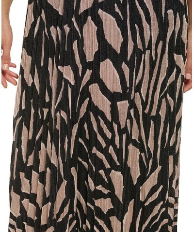 Women's Printed Pleated Knit Midi Skirt Black/cafe Au Lait Multi $25.96 Skirts