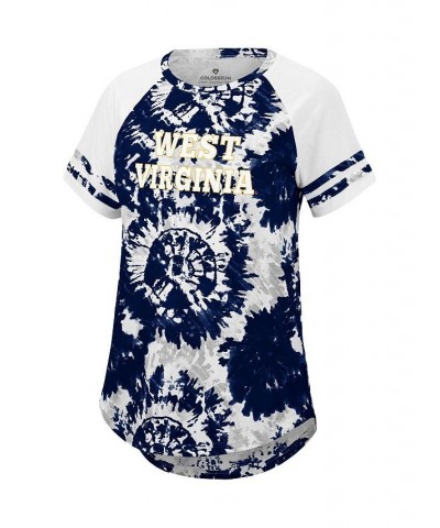 Women's Navy White West Virginia Mountaineers Annie Oversized Tie-Dye Raglan T-shirt Navy, White $16.40 Tops