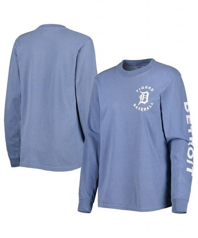 Women's Blue Detroit Tigers Team Pigment Dye Long Sleeve T-shirt Blue $32.39 Tops