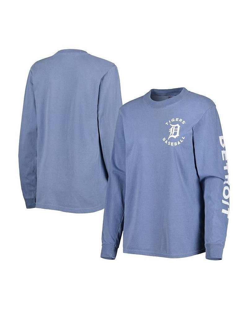 Women's Blue Detroit Tigers Team Pigment Dye Long Sleeve T-shirt Blue $32.39 Tops