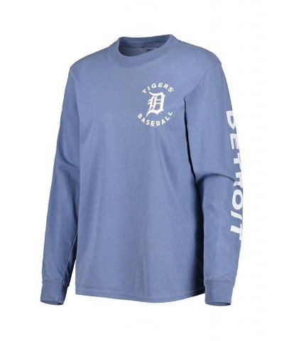 Women's Blue Detroit Tigers Team Pigment Dye Long Sleeve T-shirt Blue $32.39 Tops