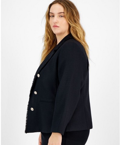 Plus Size Faux Double-Breasted Tweed Blazer Black $42.03 Jackets