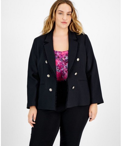 Plus Size Faux Double-Breasted Tweed Blazer Black $42.03 Jackets