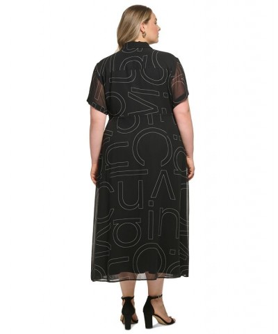 Plus Size Button-Down Logo Dress and Faux-Leather Cropped Jacket Black/White $41.87 Jackets