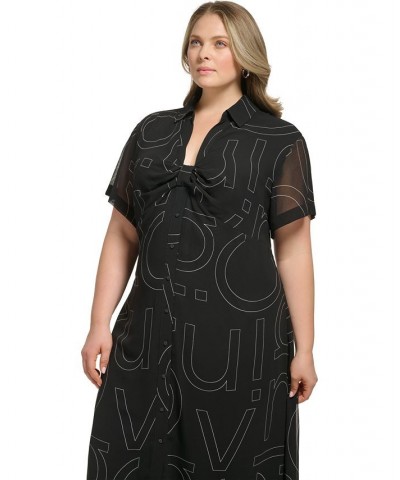 Plus Size Button-Down Logo Dress and Faux-Leather Cropped Jacket Black/White $41.87 Jackets