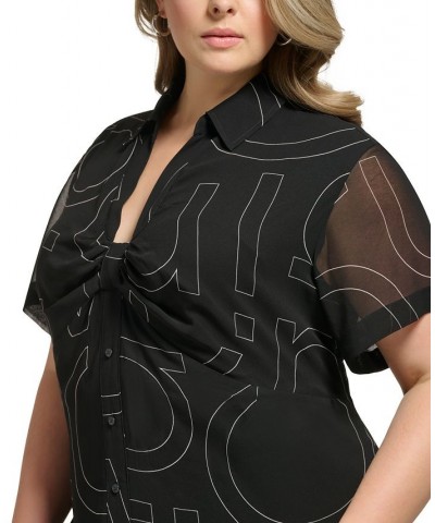 Plus Size Button-Down Logo Dress and Faux-Leather Cropped Jacket Black/White $41.87 Jackets