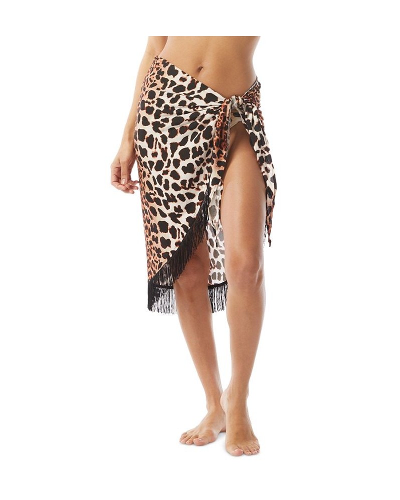 Women's Animal-Print Fringe-Trim Pareo Cover-Up Wrap Black $43.40 Swimsuits