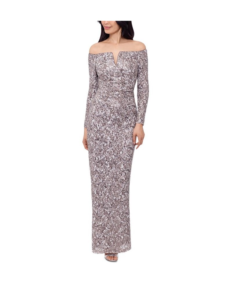 Women's Sequined Off-The-Shoulder Gown Taupe $74.36 Dresses