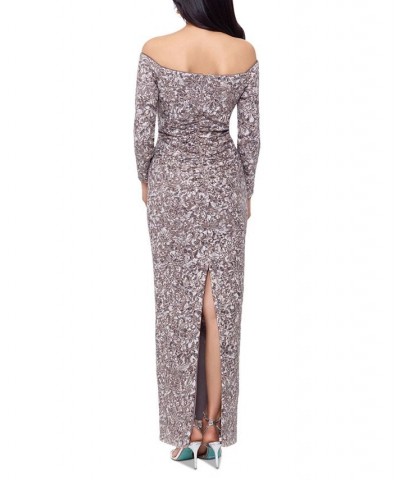 Women's Sequined Off-The-Shoulder Gown Taupe $74.36 Dresses