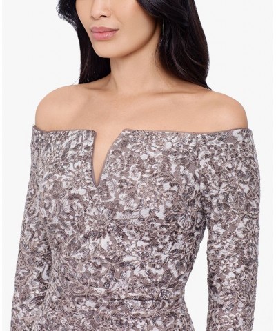 Women's Sequined Off-The-Shoulder Gown Taupe $74.36 Dresses