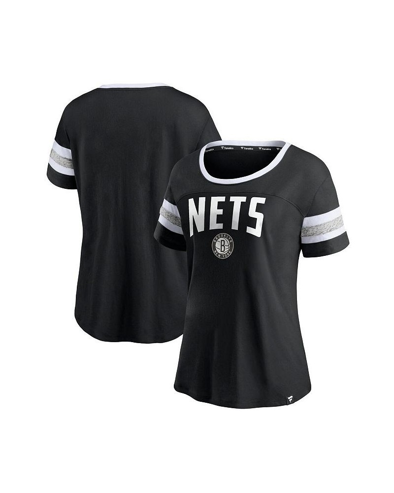 Women's Black and Heathered Gray Brooklyn Nets Block Party Striped Sleeve T-shirt Black, Heathered Gray $23.84 Tops