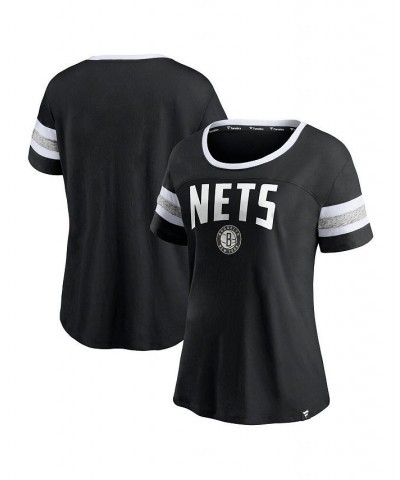 Women's Black and Heathered Gray Brooklyn Nets Block Party Striped Sleeve T-shirt Black, Heathered Gray $23.84 Tops