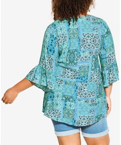 Plus Size Joanna Pintuck Tunic Top Aqua Medallion $32.39 Tops