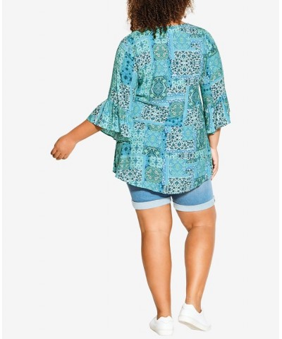 Plus Size Joanna Pintuck Tunic Top Aqua Medallion $32.39 Tops