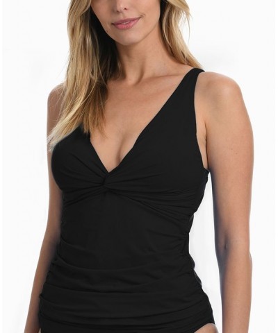 Island Goddess Over-The-Shoulder Twist-Front Tankini Top Black $48.41 Swimsuits